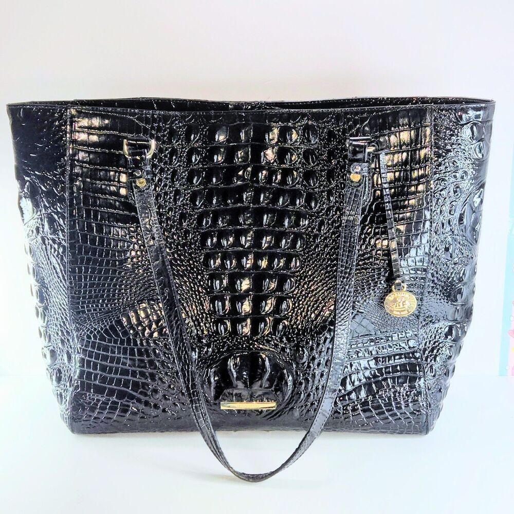 BRAHMIN Bag Black Croc Embossed Leather Asher Tote Satchel/Shoulder AUTHENTIC